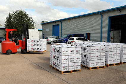 Forklift truck loading pallets of XPREG prepreg carbon fibre