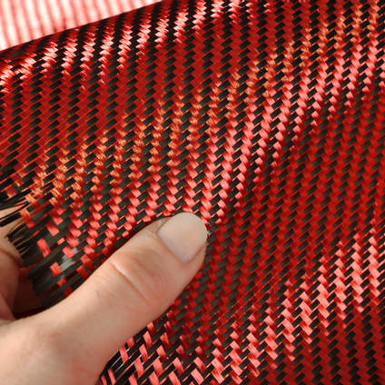 Red Carbon Fibre Cloth 2x2 Twill In Hand Closeup