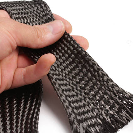80mm Braided Carbon Fibre Sleeve in Hand