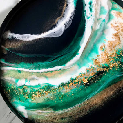 Resin Art Tray using Emerald Green SHIMR by Claudia Barrasso Designs
