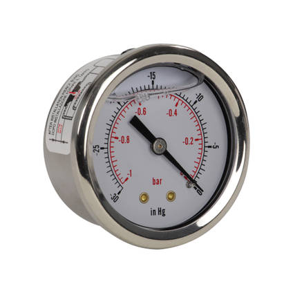Glycerine-Filled Vacuum Gauge 1/4" BSP Rear Entry
