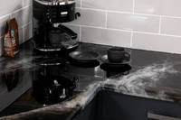 GlassCast Cosmic Black Granite Resin Countertop with Coffee Machine on Diagonal Thumbnail